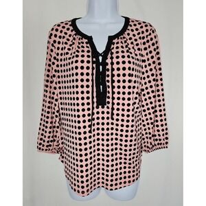 7th Avenue Women's Pink Polka Dot 3/4 Sleeve V-Neck Blouse Size Medium NWOT